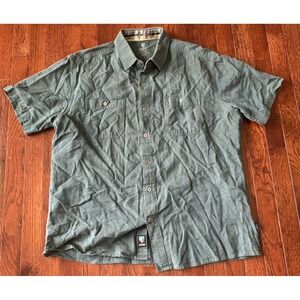 Kuhl Skorpio Cotton Linen Short Sleeve Button Up Shirt Men's Sz XL Blue Green